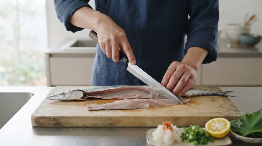 秋刀魚の刺身の切り方を表すイメージ画像