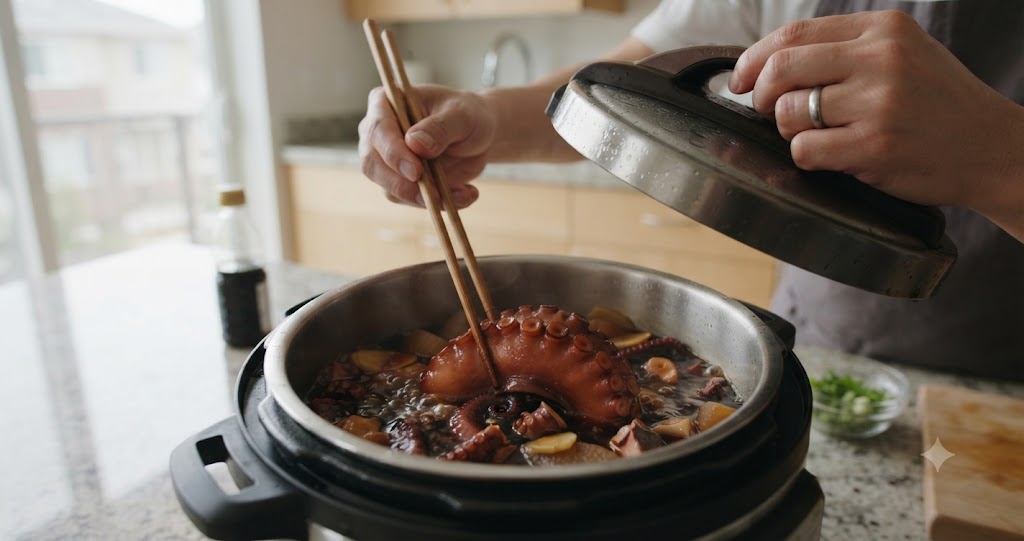 圧力鍋で作るたこの柔らか煮を表すイメージ画像