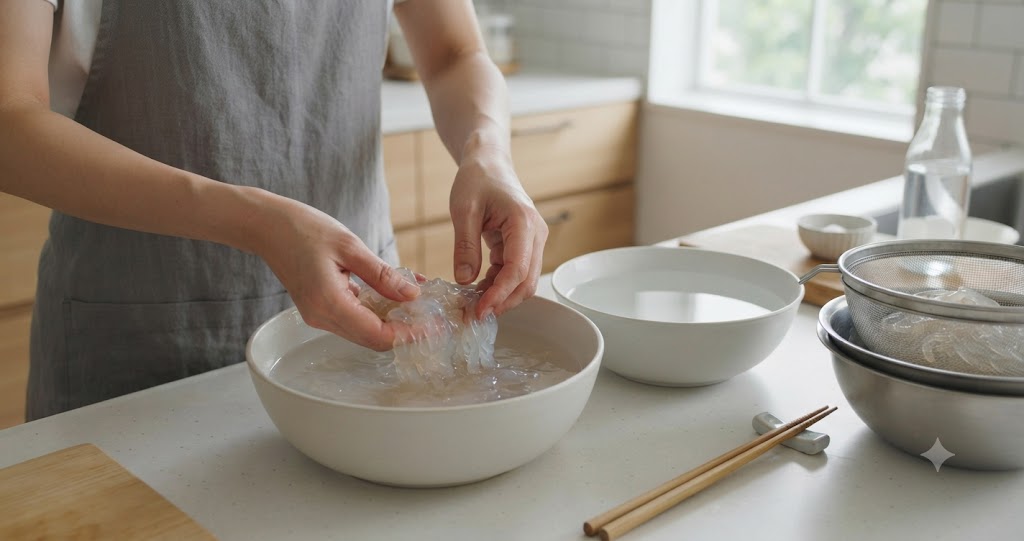 塩くらげの戻し方や適切な温度で食感を整えるポイントを紹介する和食を表すイメージ画像