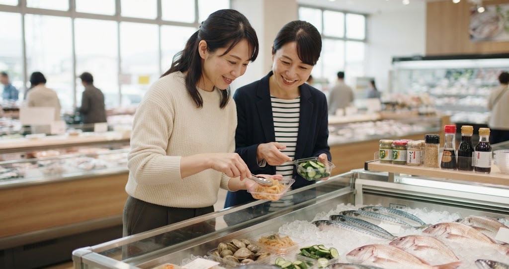塩くらげの戻し方を意識し、食感を損なわないよう温度を調整しながら下ごしらえする女性の和食調理を表すイメージ画像
