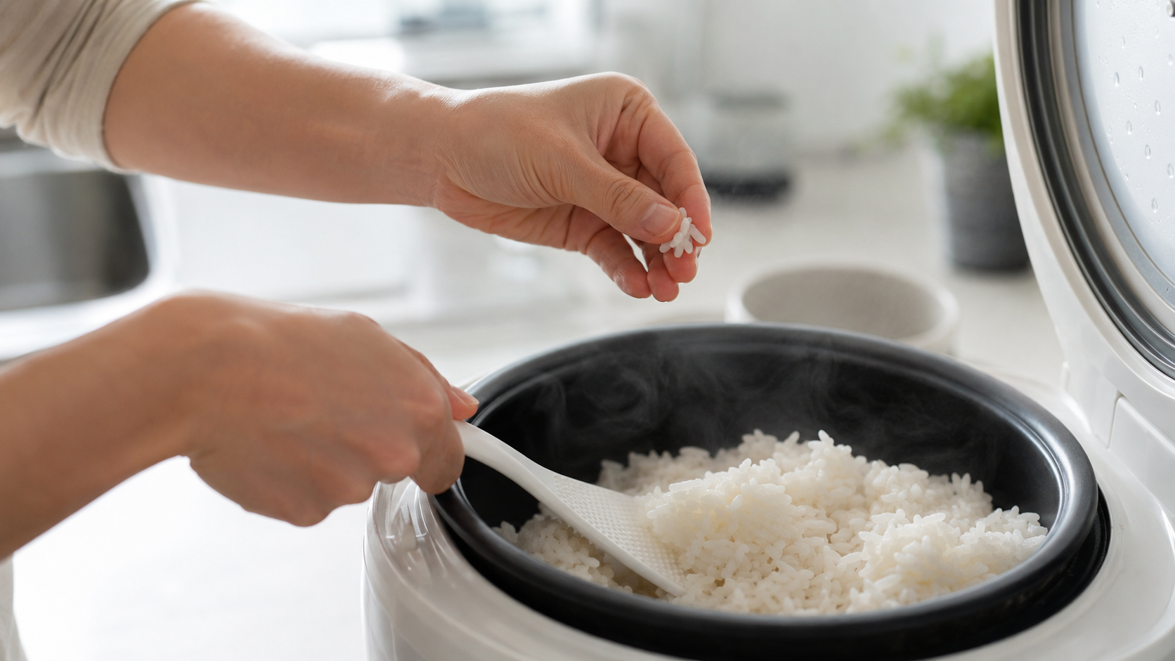 ご飯に芯が残る原因と対処を表すイメージ画像