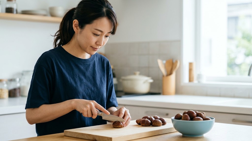 栗を安全に揚げる方法を表すイメージ画像
