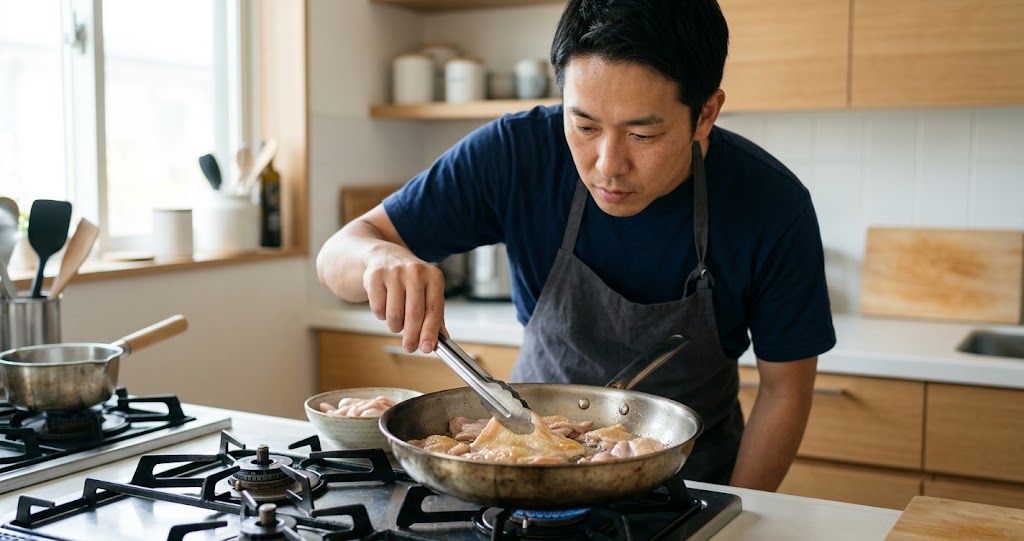 鶏皮をフライパンでパリパリに焼くコツのイメージ